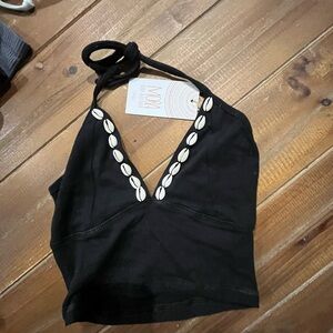 Black Shell-Embellished Women's Top